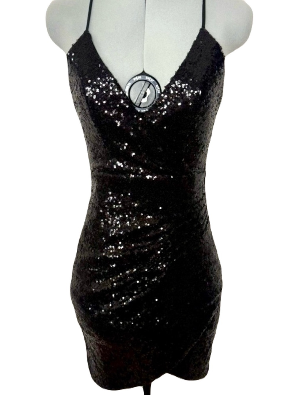 NWOT Black Sequin Strappy V Neck Bodycon Mini Dress S